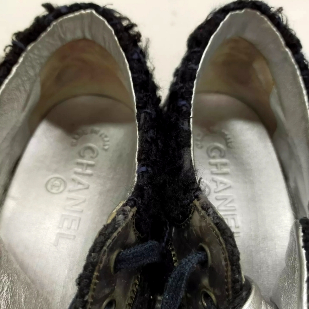 CHANEL Supermarket Tweed Lace up Sneakers Size 36 - Picture 9 of 11